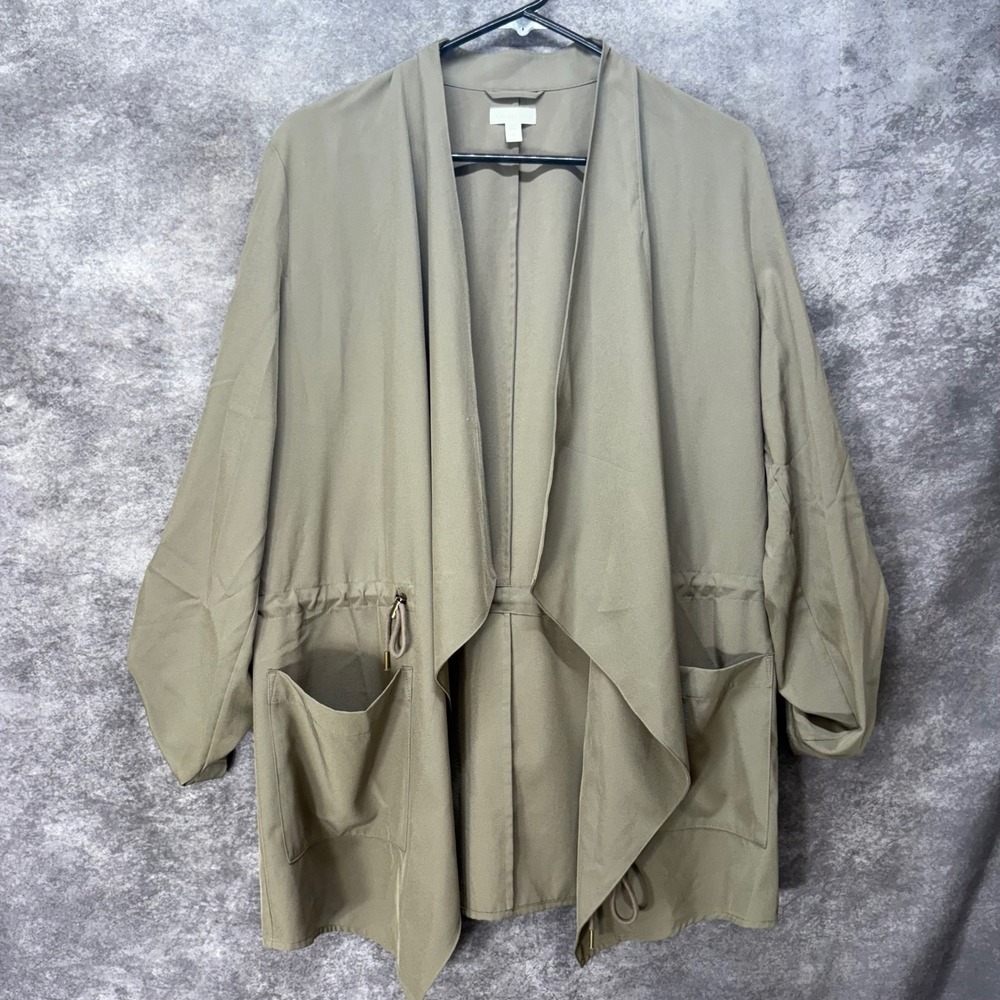 Garnet Hill Drapey Lightweight Utility Jacket Women M Open Front Brown Lagenlook